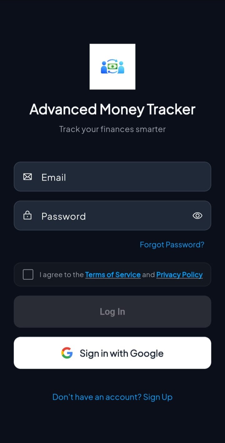 Screenshot for Sign up to Advanced Money Tracker